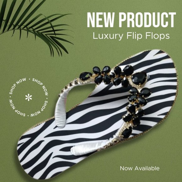 Women's Luxury zebra print flip flops with crystals and rhinestones all occasion - Picture 5 of 16